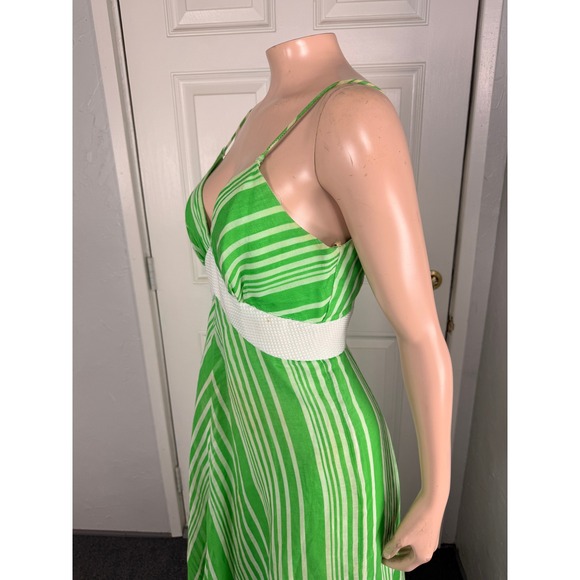 Vintage 70s Women's Dress 10 Cotton Polyester Maxi V neck Striped Party K3-21 - Picture 7 of 15